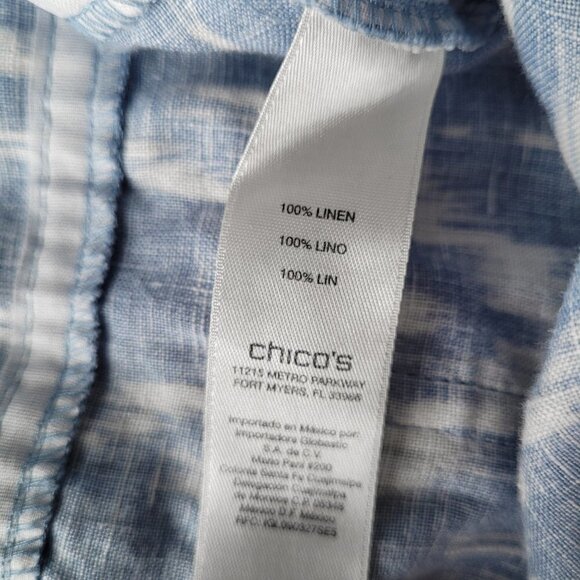 Chico's Ikat Blue White 100% Linen Tie Dye Abstract Print Wide Leg Pants - Picture 11 of 12